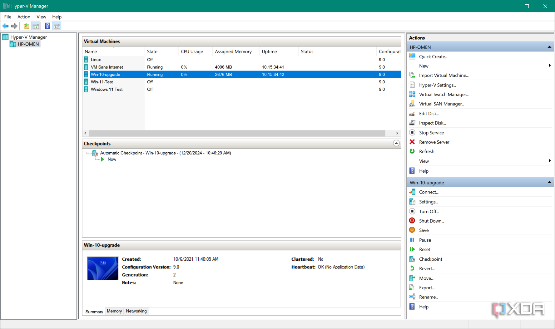 screenshots shows hyper-V virutal machines
