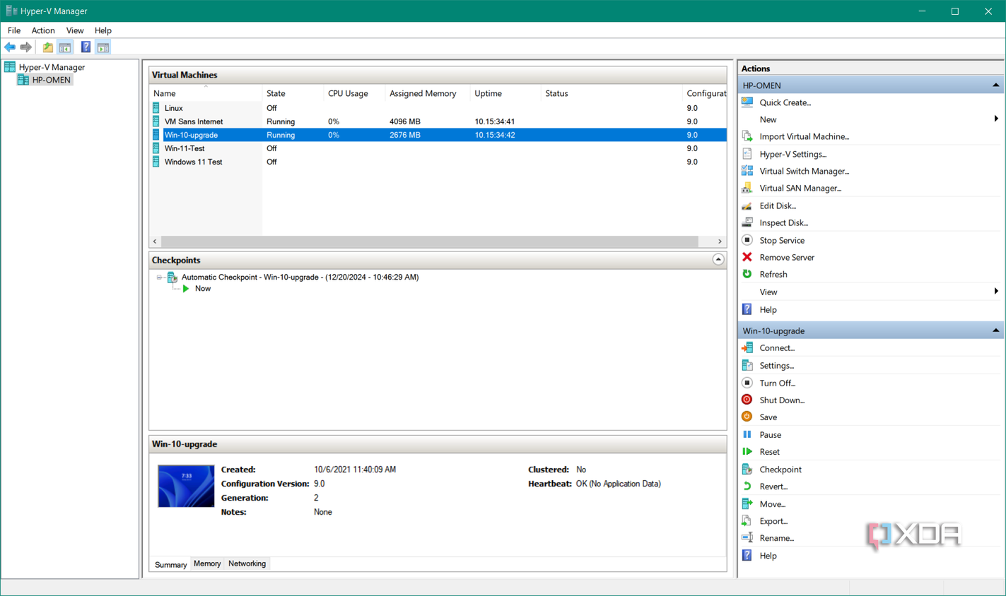 screenshots shows hyper-V virutal machines