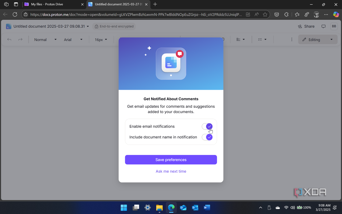 shows proton doc settings during initial setup