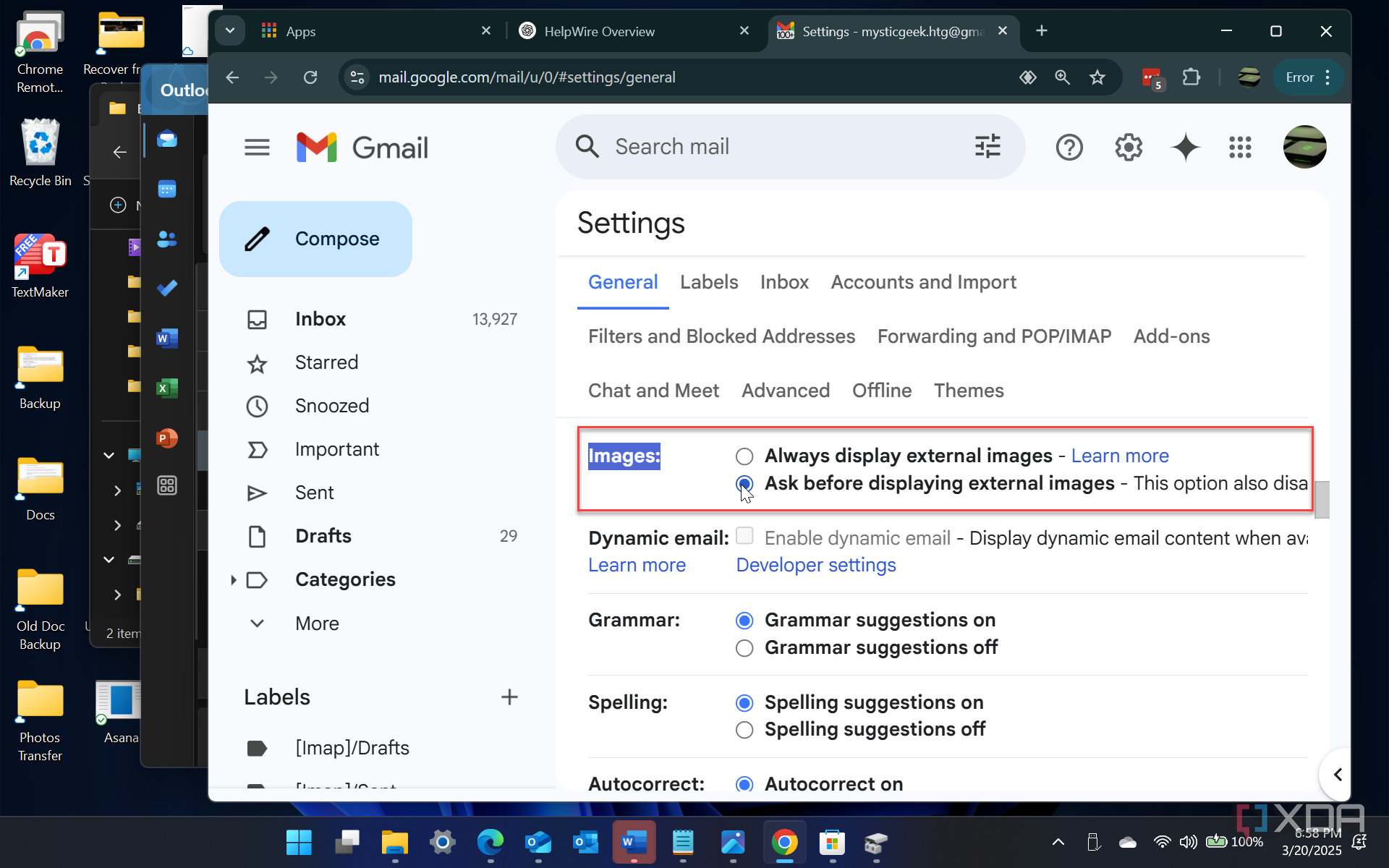 Shows turning off remote images in gmail