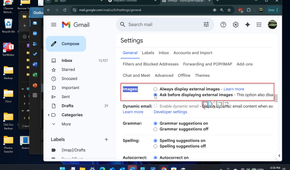 Shows turning off remote images in gmail