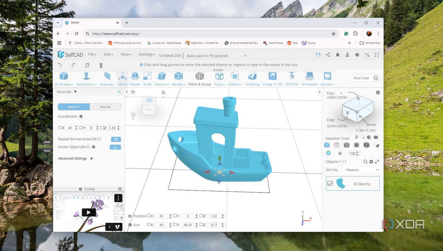A 3D model of a Benchy opened in SelfCAD