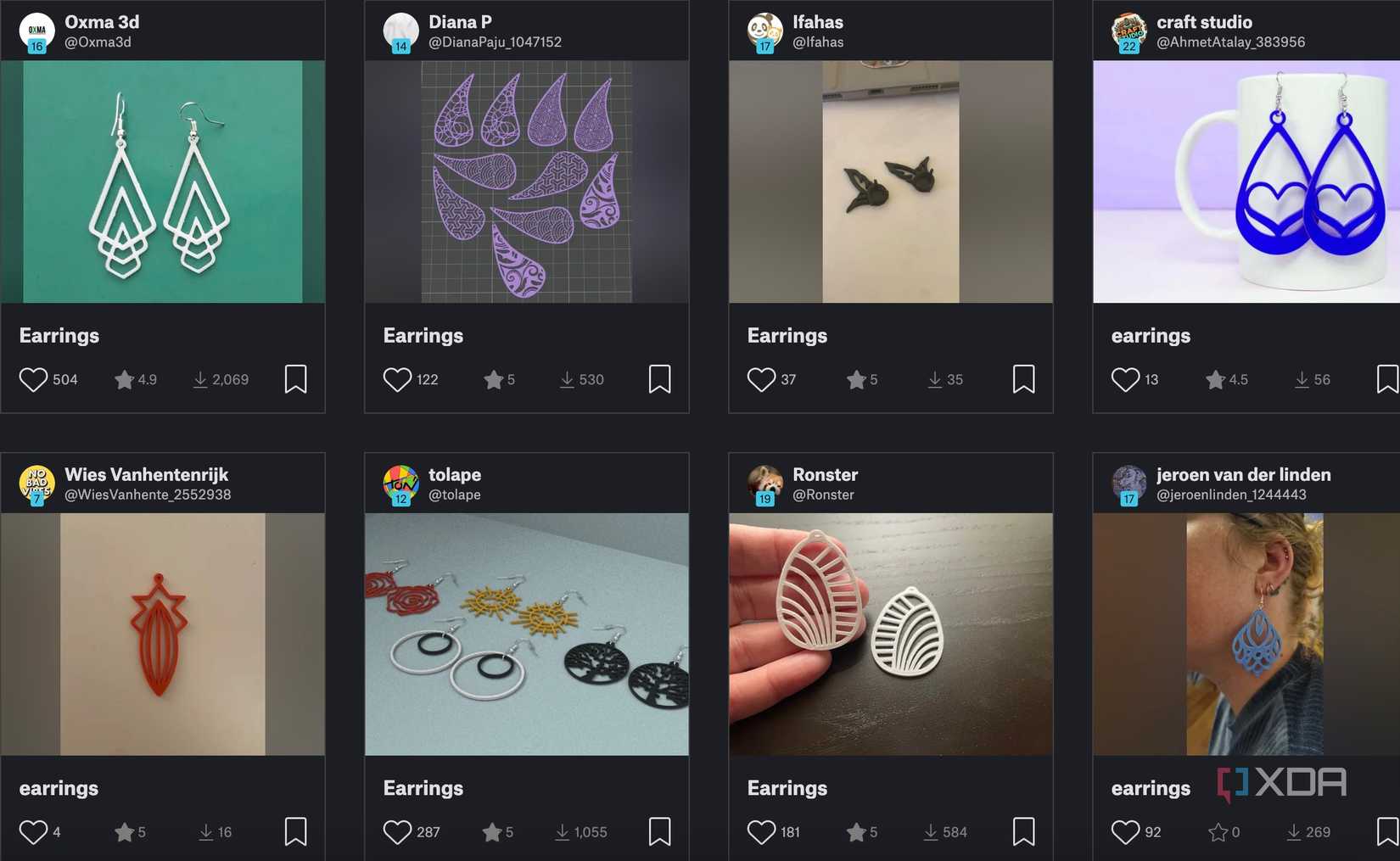 3D printed earring designs