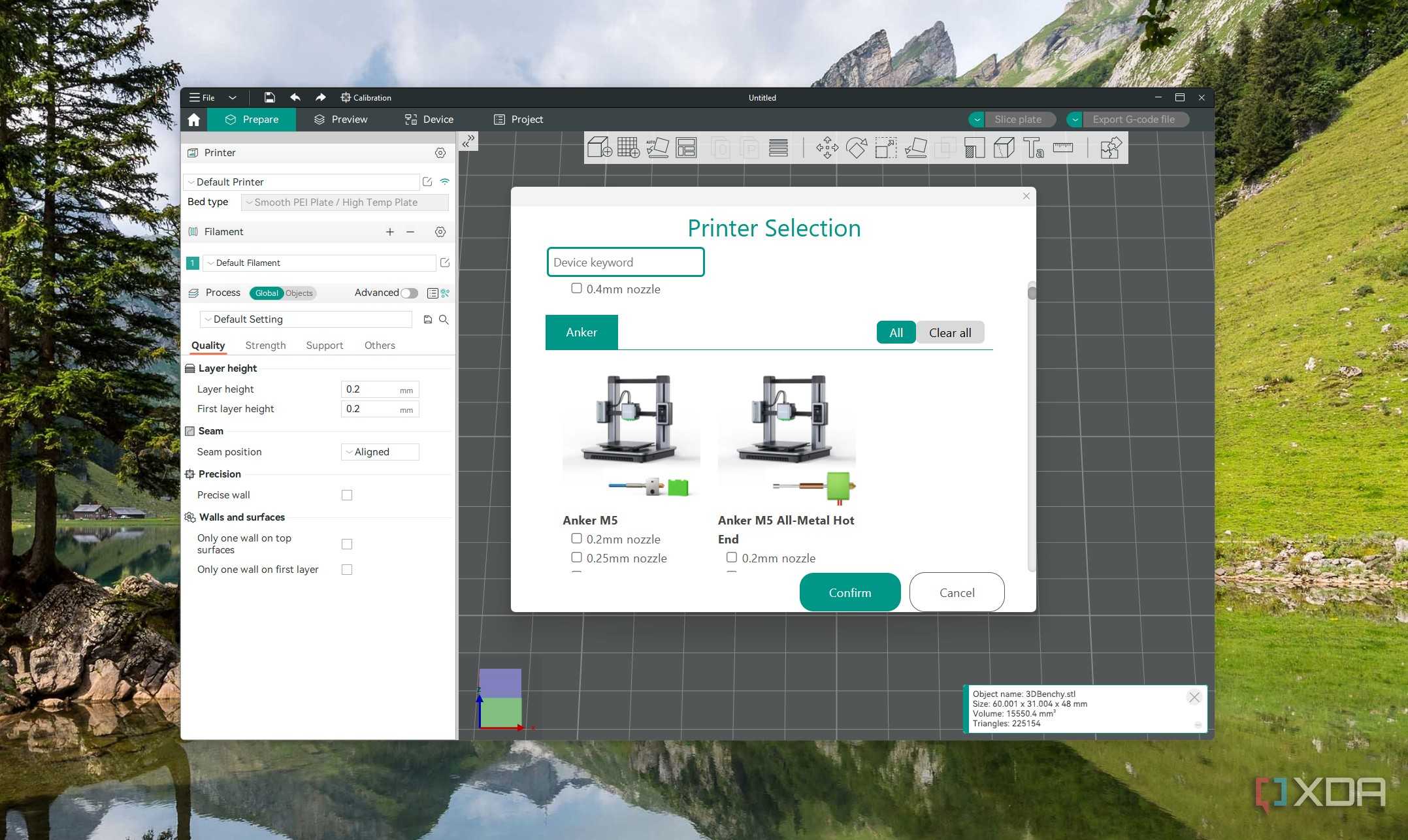 An option to select a 3D printer in Orca Slicer