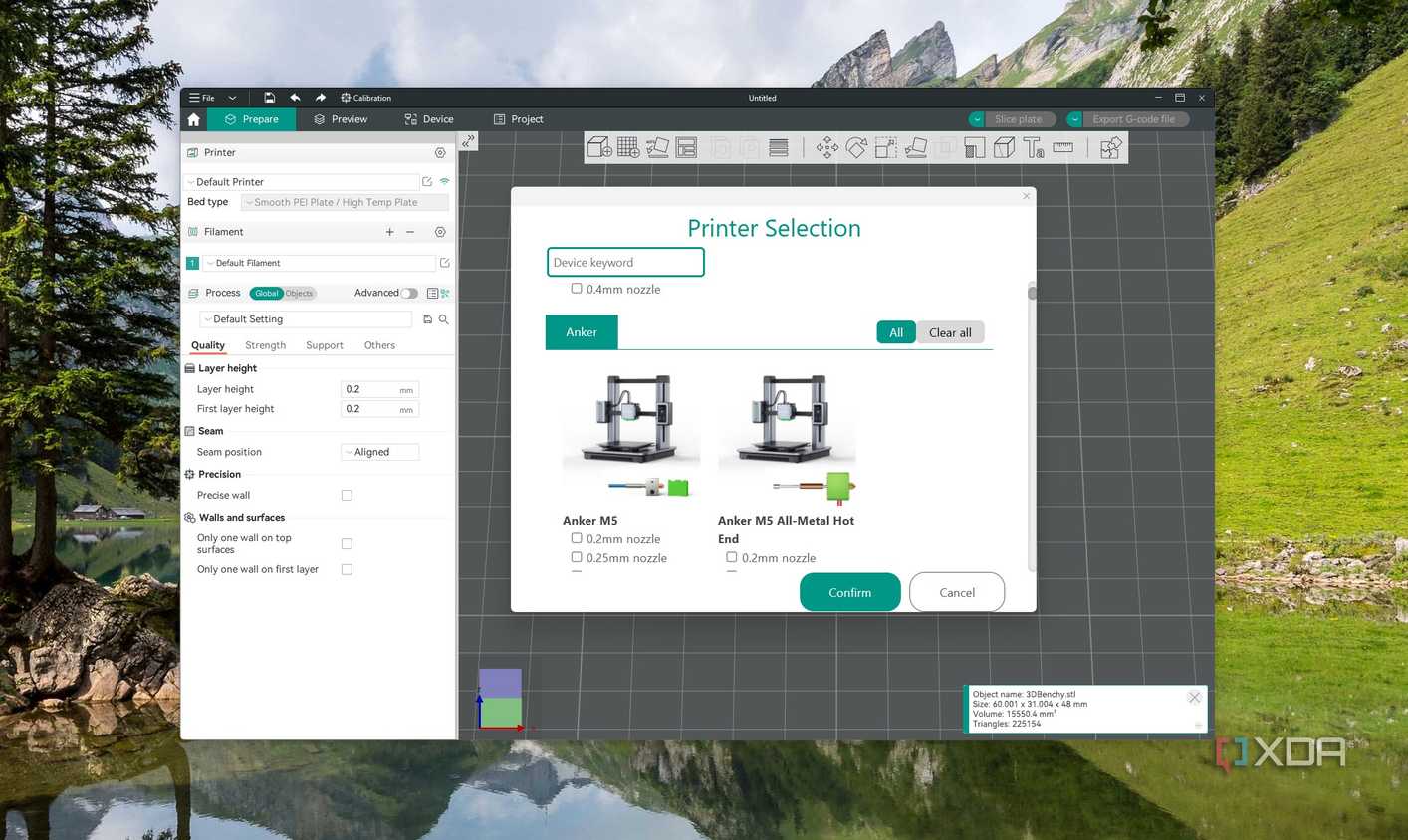 An option to select a 3D printer in Orca Slicer
