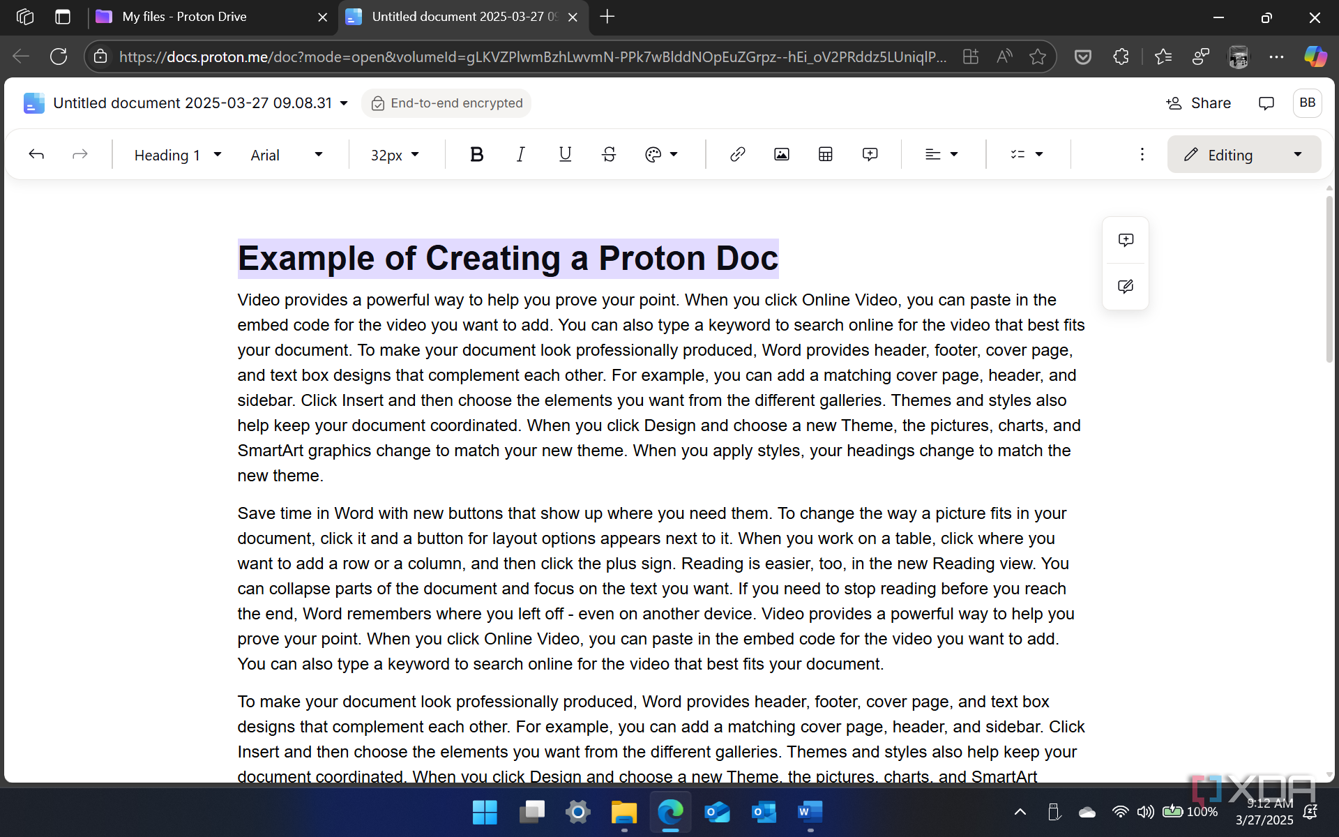 showing a created proton doc