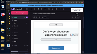 Load external images button in email message in Proton mail