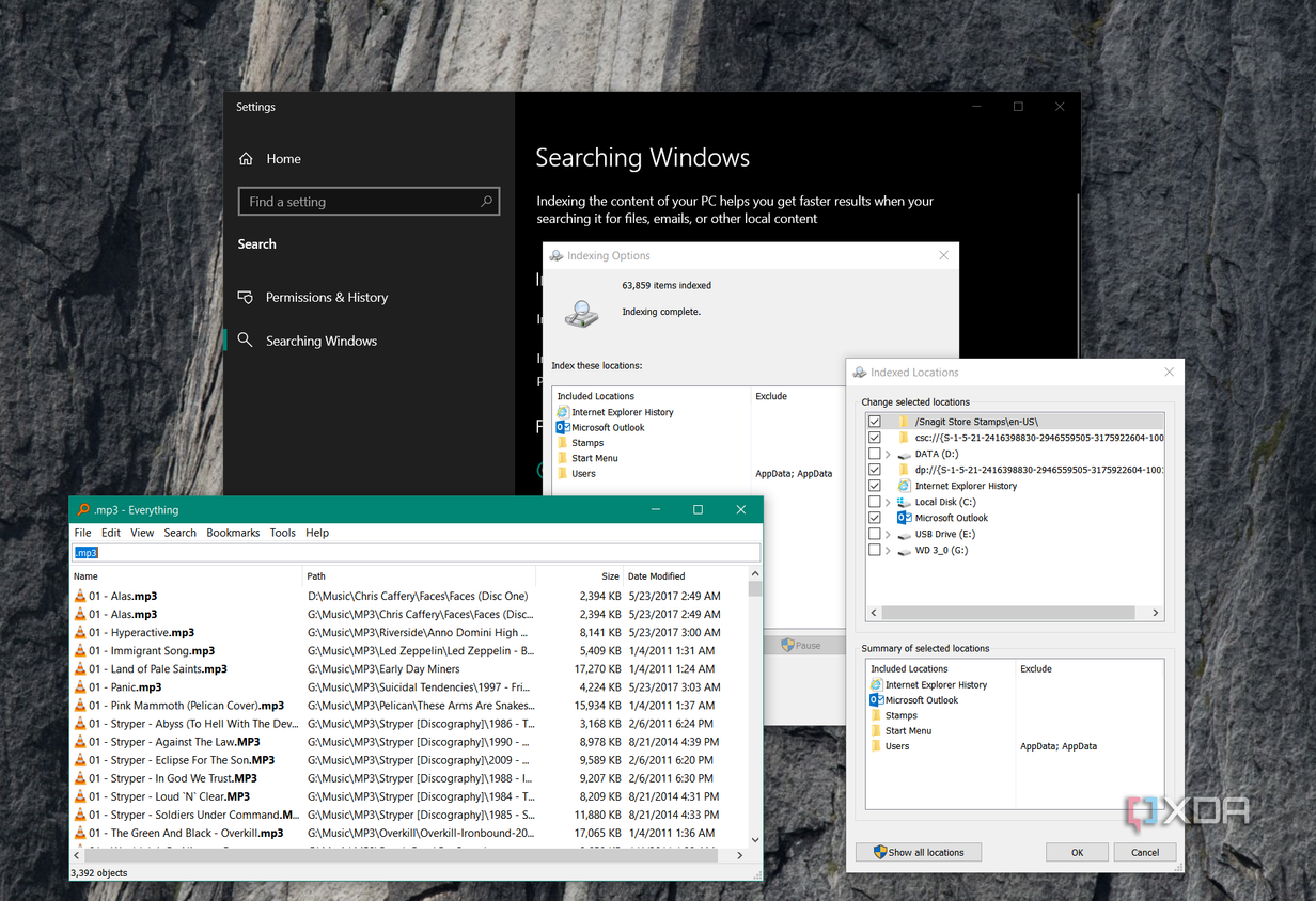 showing Windows search and Everything app on Windows