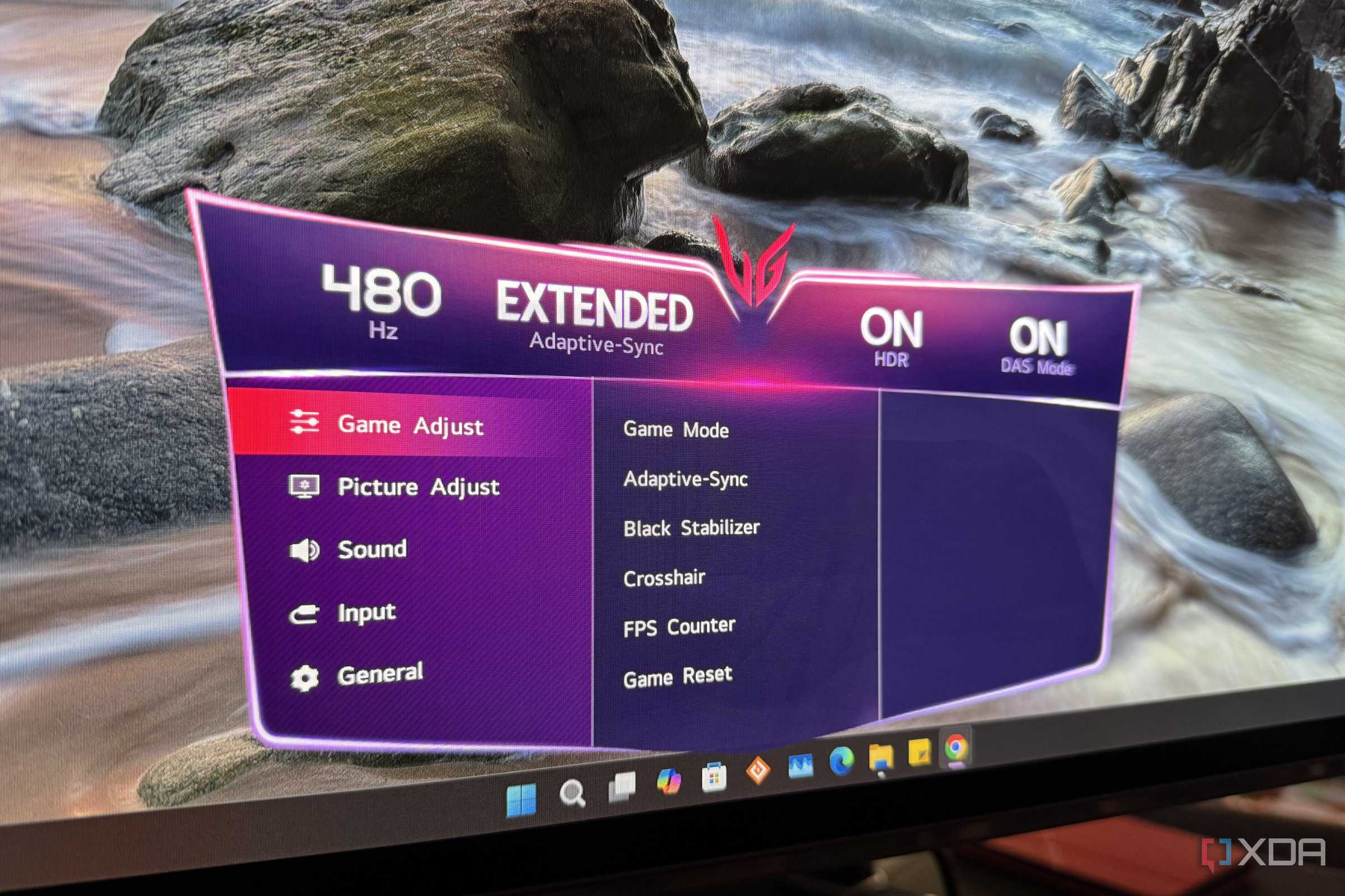 lg 480hz oled monitor with the on-screen display up showing the 480 refresh rate