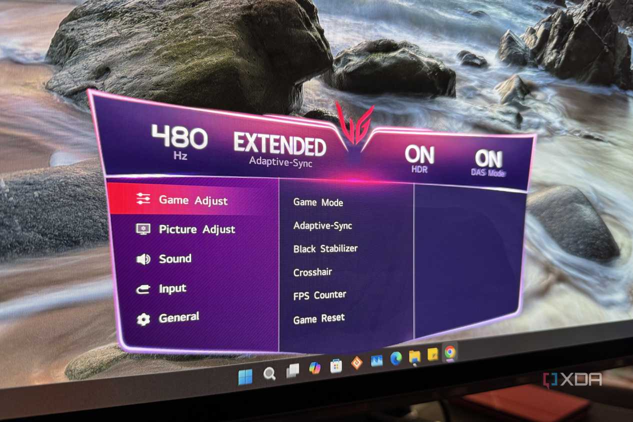 lg 480hz oled monitor with the on-screen display up showing the 480 refresh rate