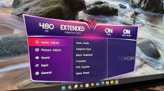 lg 480hz oled monitor with the on-screen display up showing the 480 refresh rate