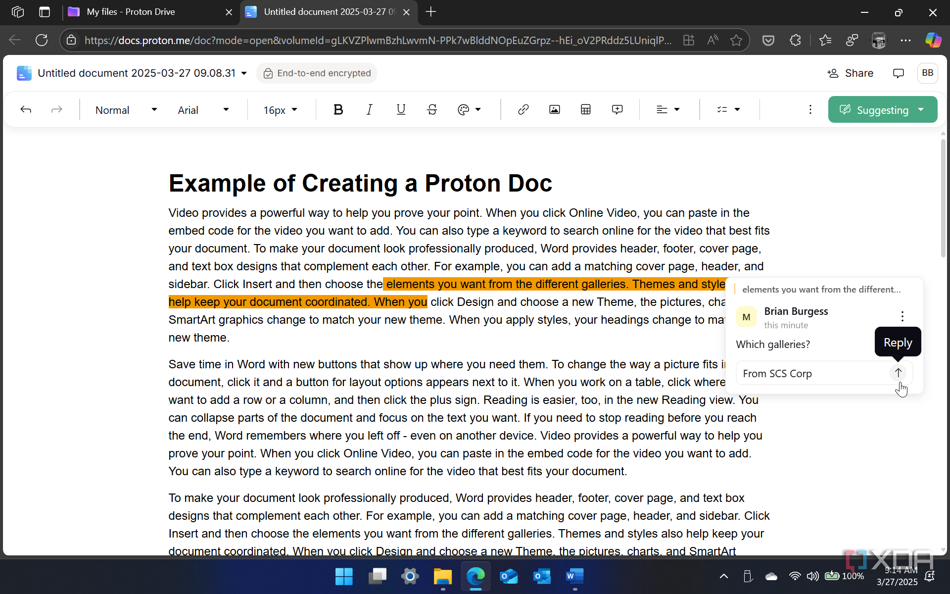 Showing how to tadd comments to a proton doc