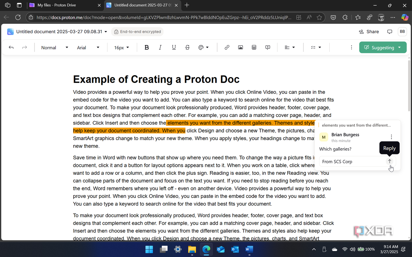 Showing how to tadd comments to a proton doc