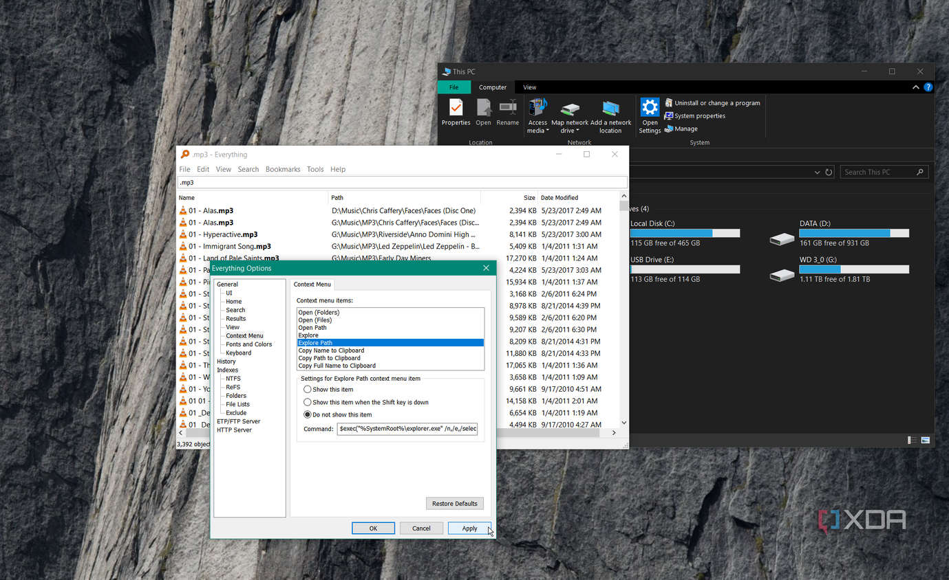 screenshot shows advanced drive search for Everything app