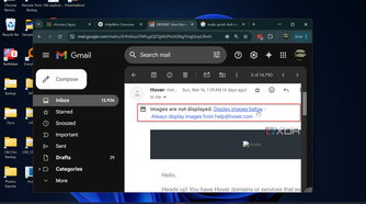 Shows displaying external images option in gmail