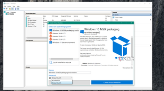 screenshots shows more options for quick create option in hyper-v