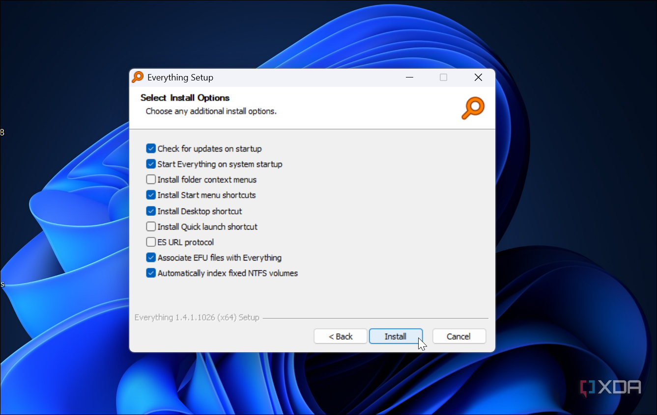 screenshot showing more installation options for Everything 
