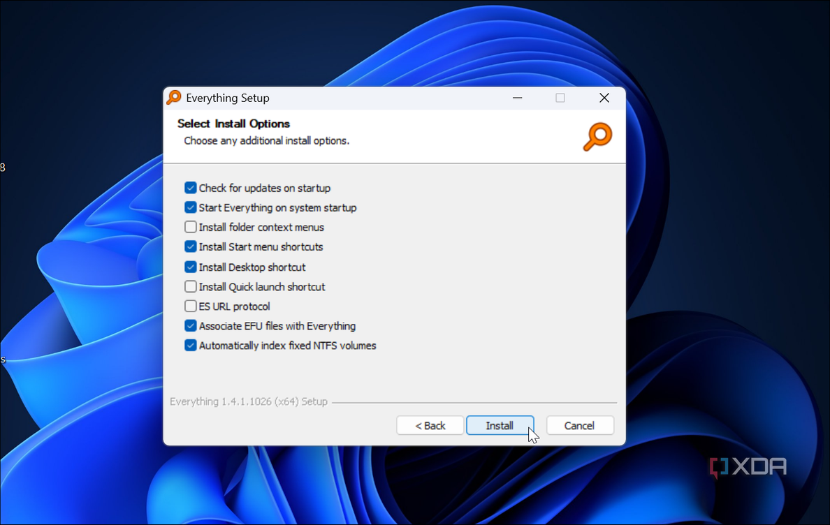 screenshot showing more installation options for Everything