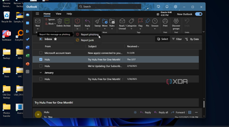 showing how to report email in Outlook app from ribbon