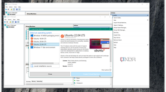 screenshot shows running Ubuntu via quick create in hyper-v