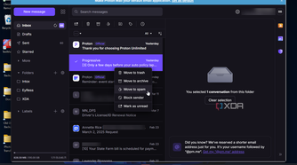 Showing how to move spam in Proton Mail client on Windows 11