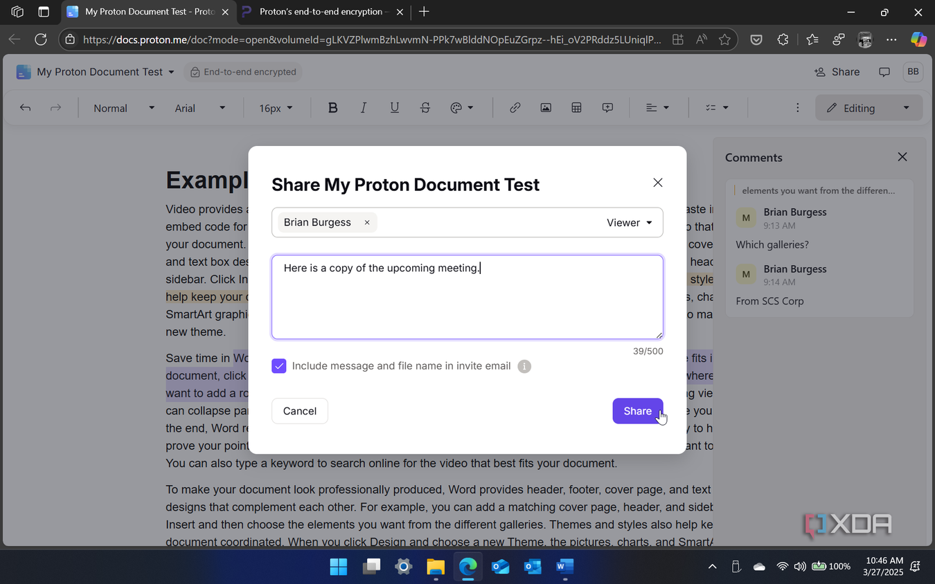 showing process to share document in Proton Docs