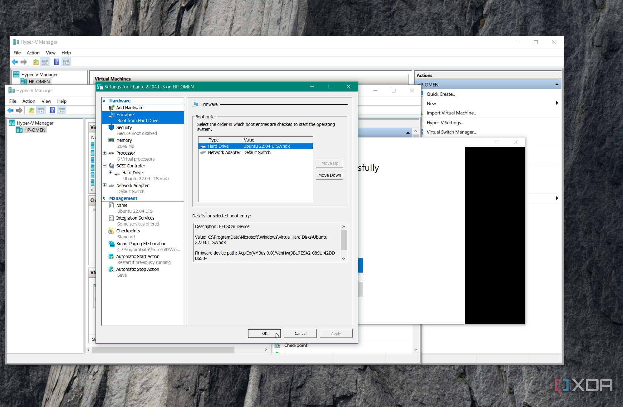 Showing settings for Ubuntu in Hyper-V Quick Create