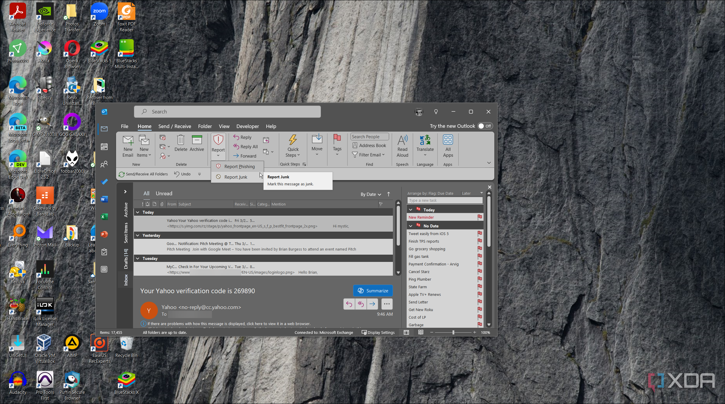 screenshot of reporting junk spam in outlook 365 from ribbon