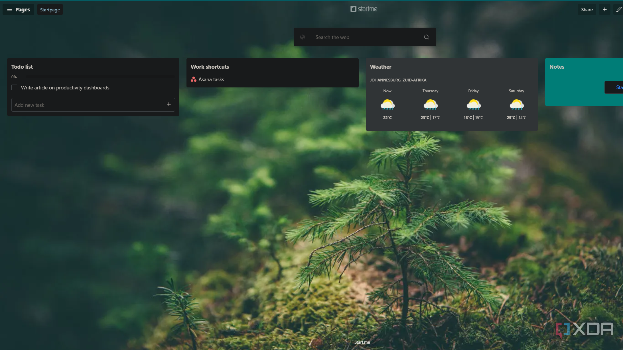 a customized start me dashboard
