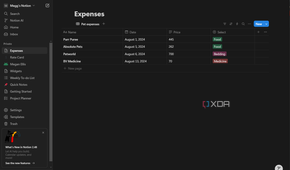 a database in notion with pet expenses