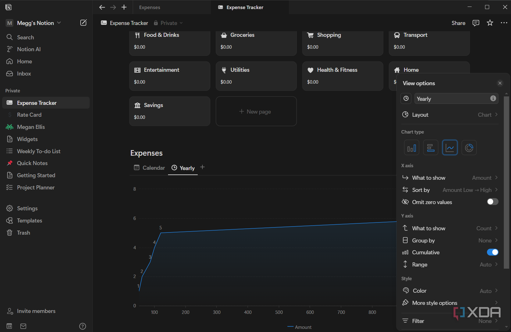 a line chart in notion