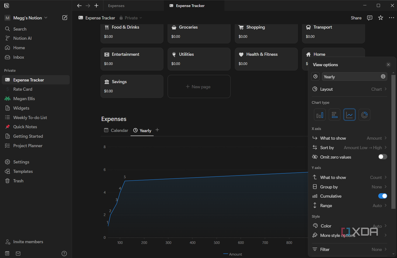 a line chart in notion