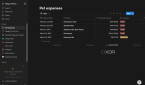a simple pet expenses form in notion