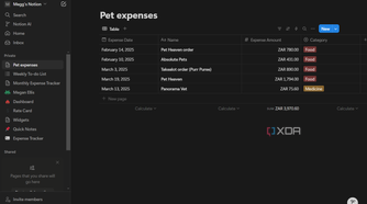 a simple pet expenses form in notion