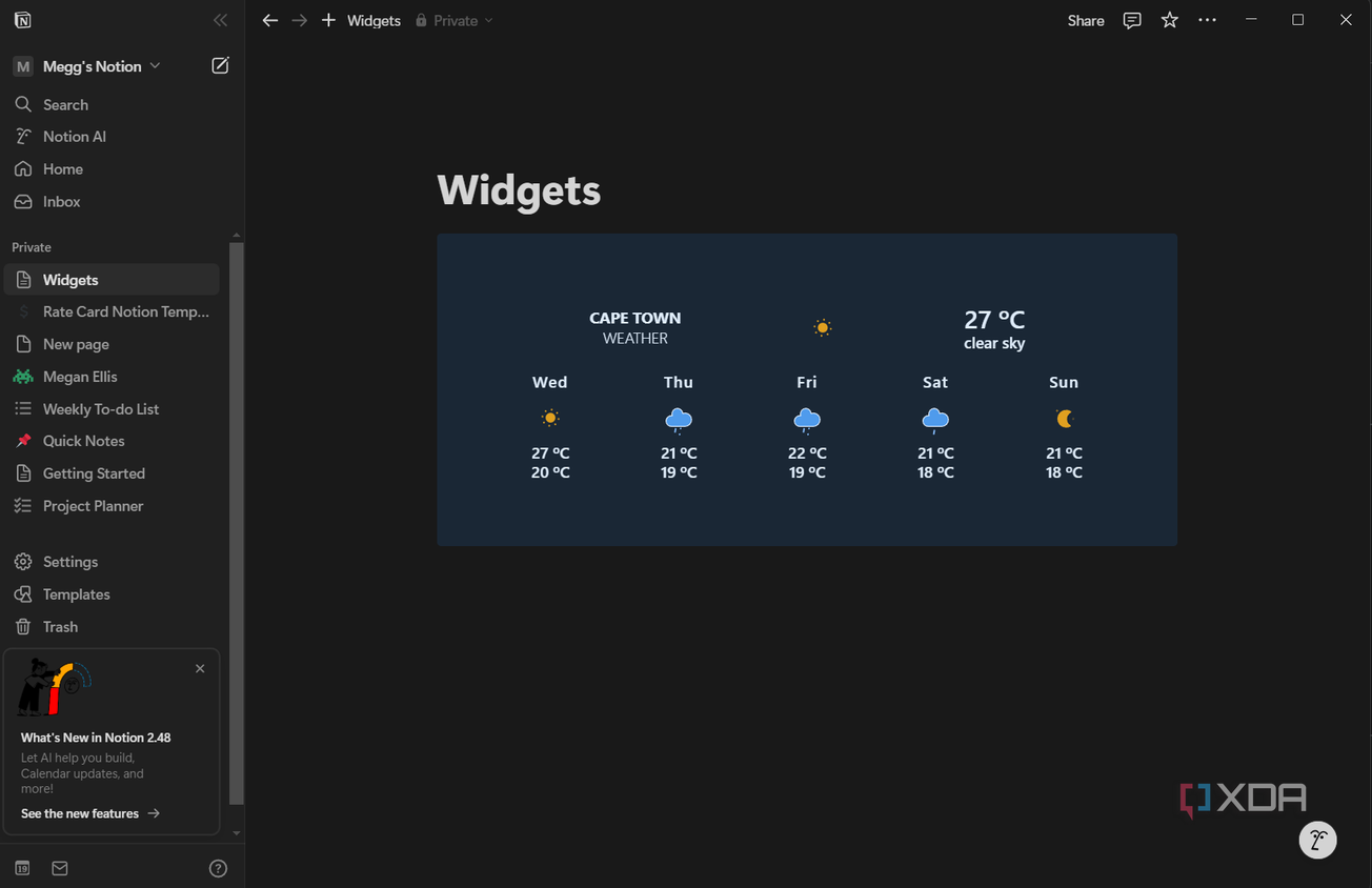 adding a weather widget to notion