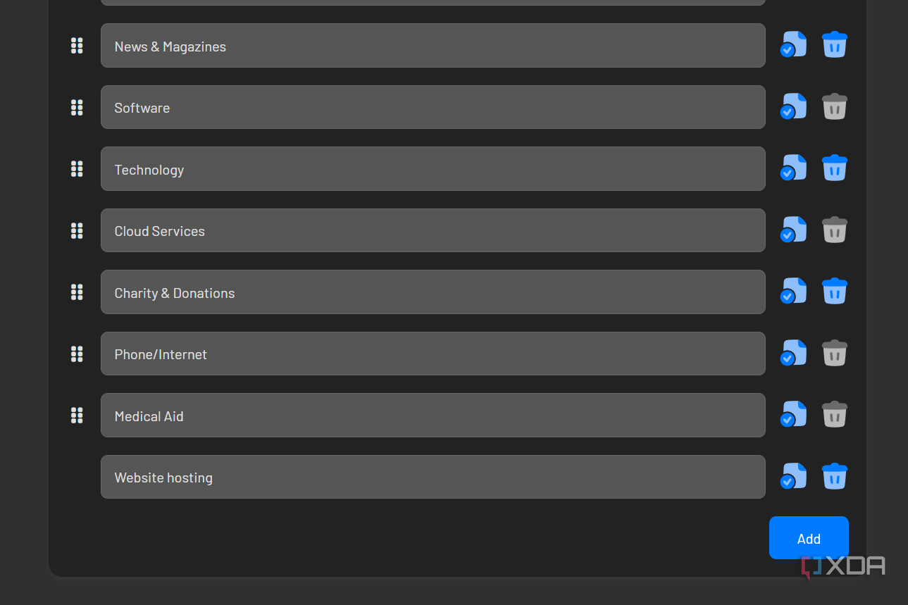 adding categories in wallos