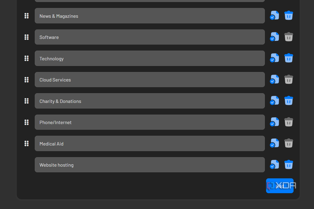 adding categories in wallos