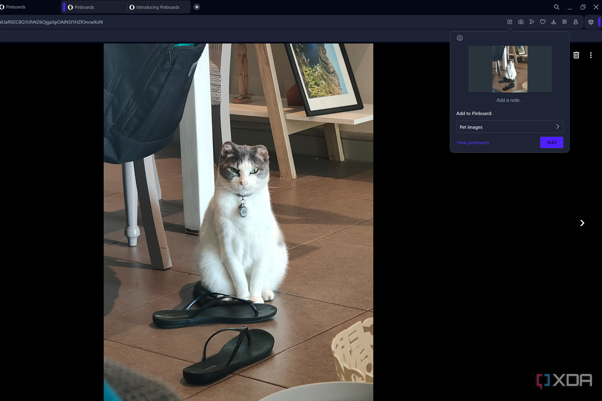 adding an image to a pinboard in opera