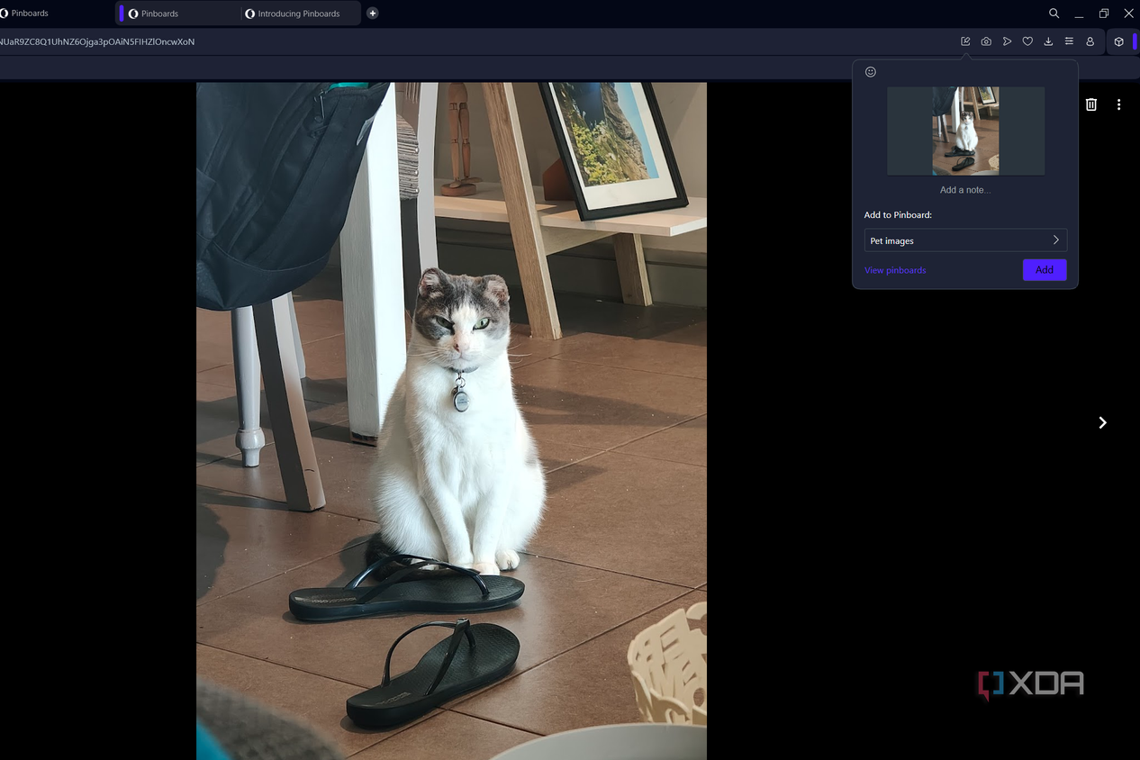 adding an image to a pinboard in opera