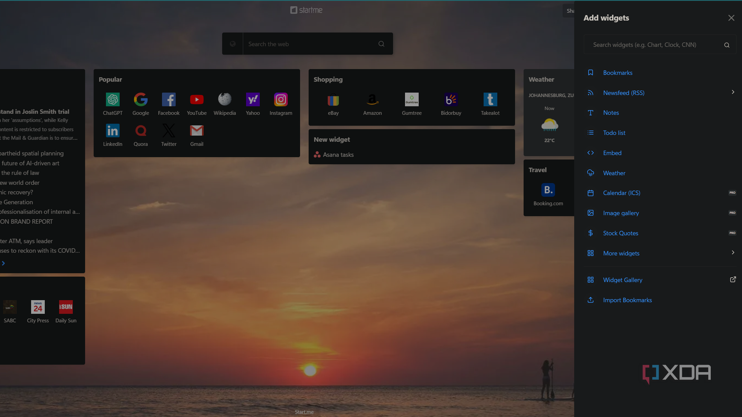 adding widgets to start me