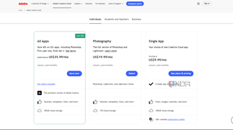 Adobe All Apps home page