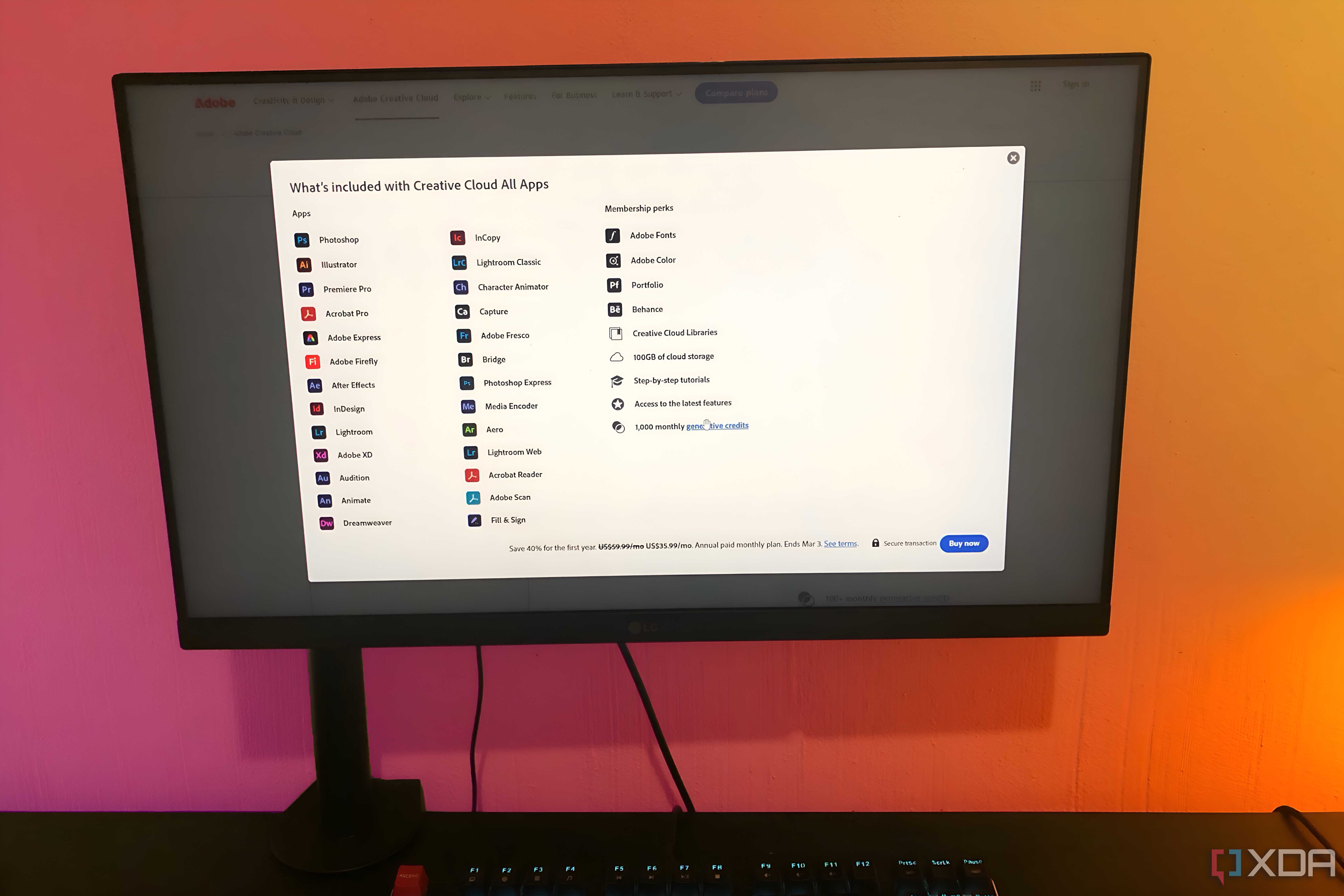 Adobe All Apps overview displayed on desktop pc