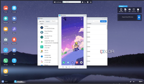 Screenshot of AirDroid web showing screen mirroring with the home screen of a connected phone