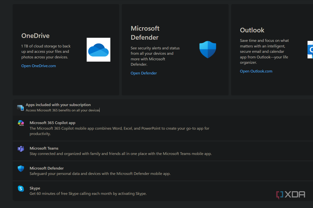 an apps included with your subscription window on a microsoft account page