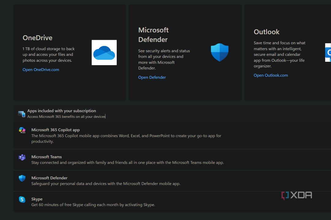 an apps included with your subscription window on a microsoft account page