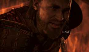 A screenshot from Assassin's Creed Shadows, showing Yasuke, the protagonist, sweating in a fiery room.