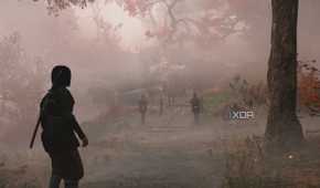 A screenshot from Assassin's Creed Shadows, showing Naoe walking down a mist-covered mountain trail.