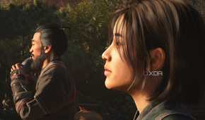 A screenshot from Assassin's Creed Shadows, showing the protagonist Naoe standing next to her father.