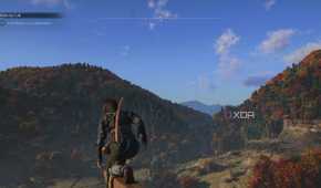 A screenshot from Assassin's Creed Shadows, showing Naoe, the female protagonist, perched atop a wooden beam, taking in the densely vegetated mountains.