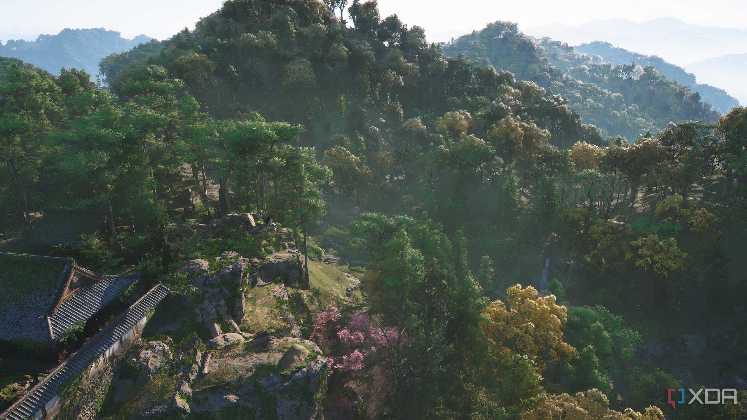 A screenshot from Assassin's Creed Shadows, showing a huge mountainside.